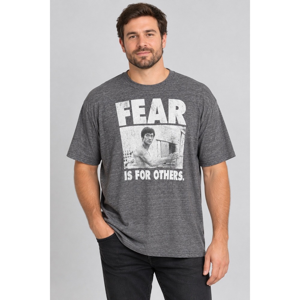 Bruce Lee Fear Is For Others Graphic T-Shirt Mens 2XL Heather Charcoal Grey